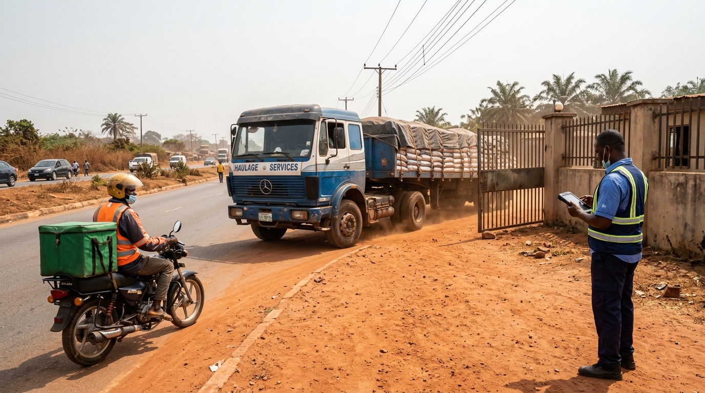 Cargo being loaded onto a truck at a Nigerian logistics yard