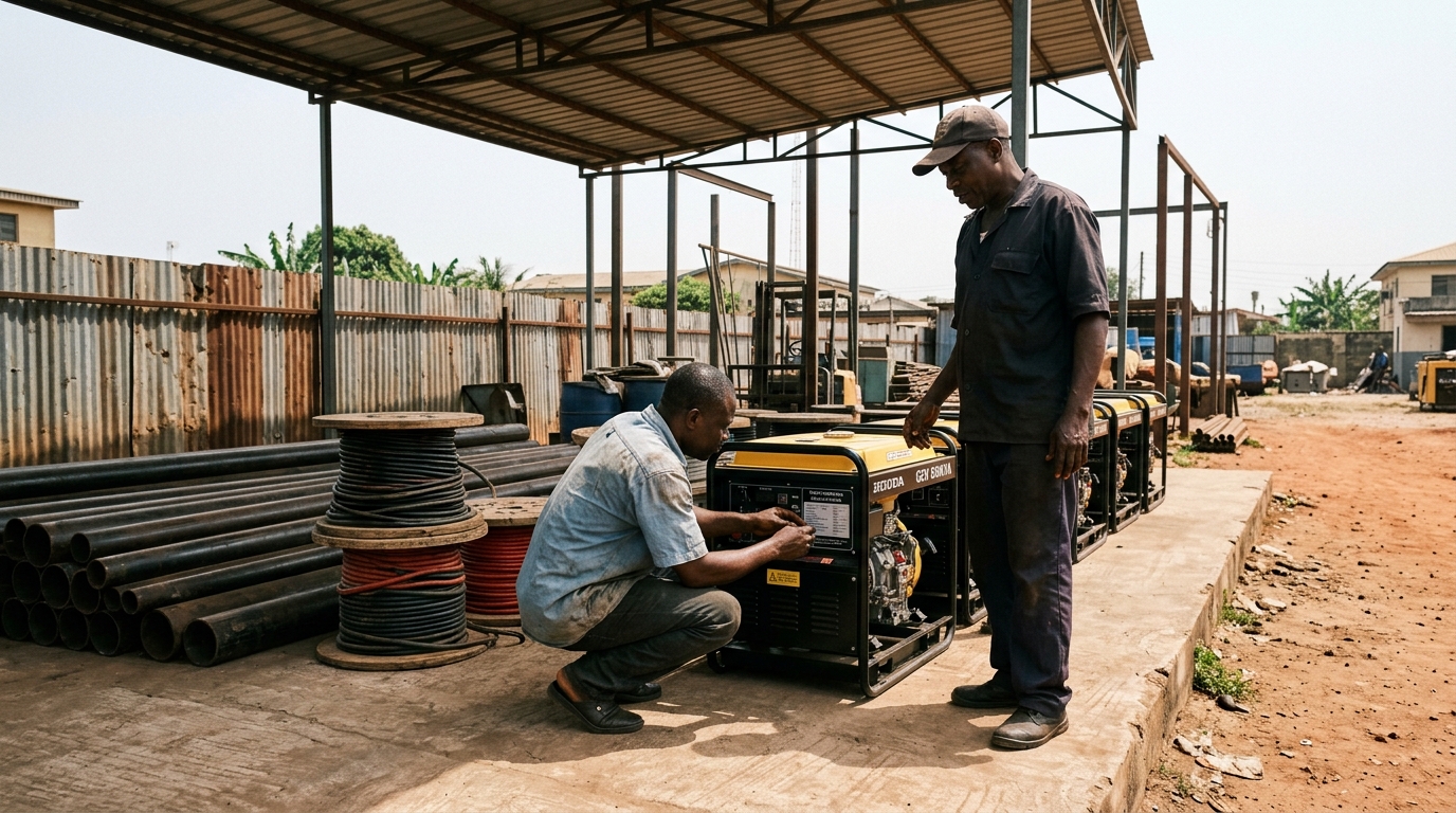 Equipment being inspected before purchase at a Nigerian supplier yard