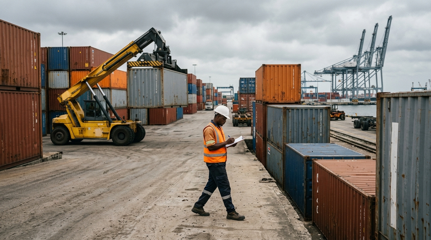 Shipping containers at a Nigerian port